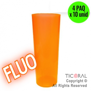 VASO TRAGO LARGO PP CASINO NARANJA FLUO 280CC (4 pack x 10 unid)